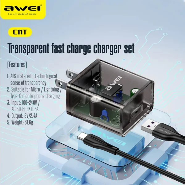 Awei C11T Transparent Adapter with Type-C Cable