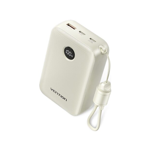 VENTION FKBN0-C 22.5W 20000mAh LED Display Power Bank with Built-in USB-C to C Cable – Beige