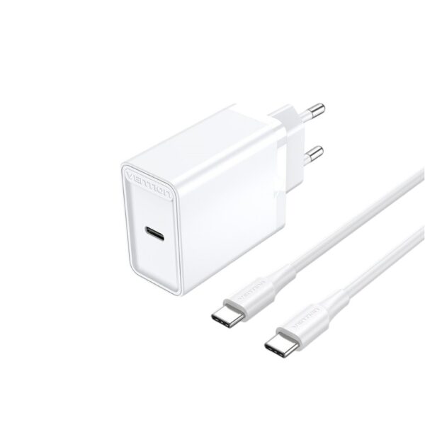 Vention FAHWF-EU 1-port 25W USB-C Wall Charger with USB-C Cable EU-Plug – White